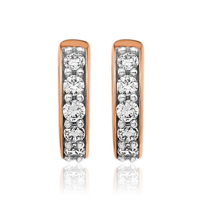 14K Solid Rose Pink Gold Diamond Round Huggie Mini Hoop Earrings