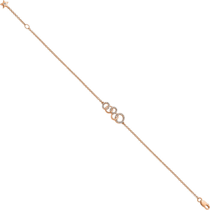 14K Solid Rose Pink Gold Diamond Circle Round Star Dangling Tennis Bracelet