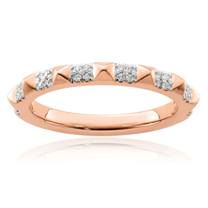 14K Solid Rose Pink Gold Diamond Stacking Ring