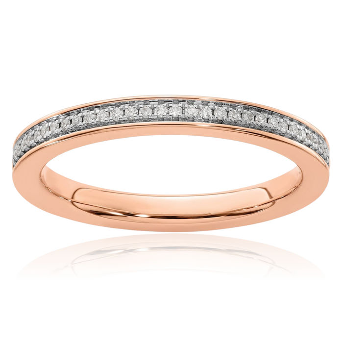 14K Solid Rose Pink Gold Diamond Stacking Ring