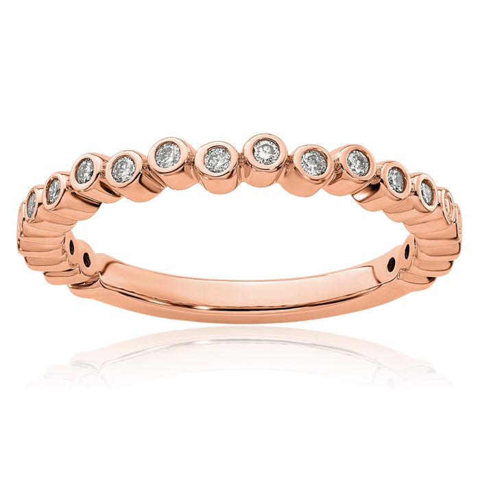 14K Solid Rose Pink Gold Diamond Stacking Ring