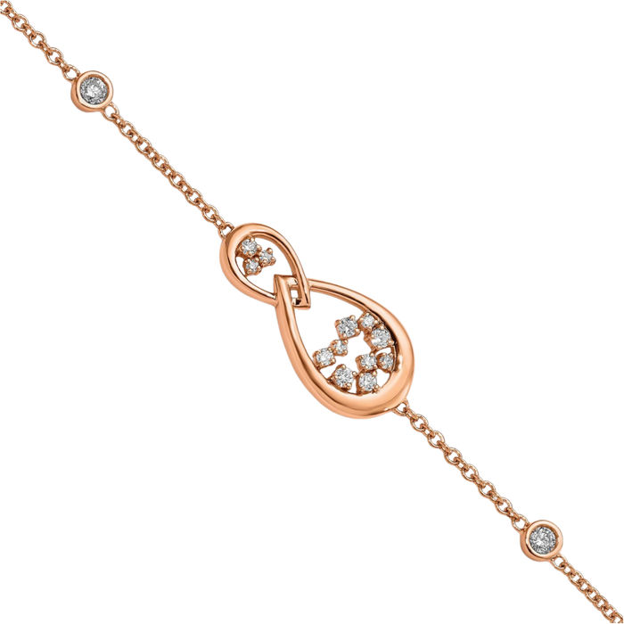 14K Solid Rose Pink Gold Diamond Teardrop Tennis Bracelet