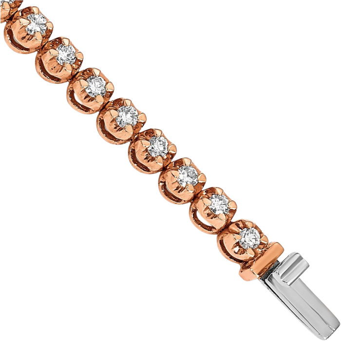 14K Solid Rose Pink Gold Diamond Tennis Bracelet