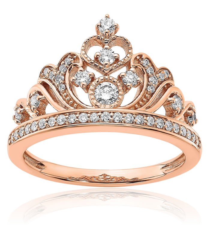 14K Solid Rose Pink Gold Diamond Tiara Ring