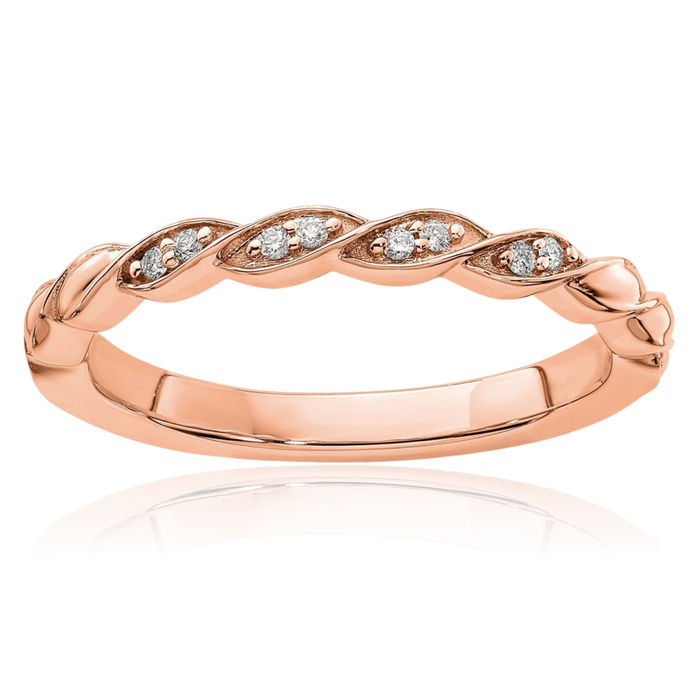 14K Solid Rose Pink Gold Diamond Twisted Stacking Woven Crisscross Band Statement Ring