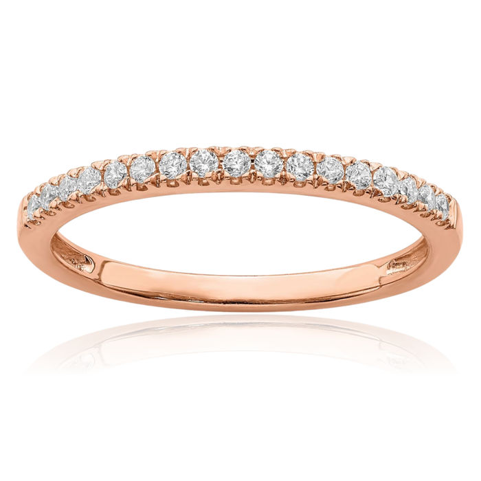 14K Solid Rose Pink Gold Diamond Wedding Band Ring