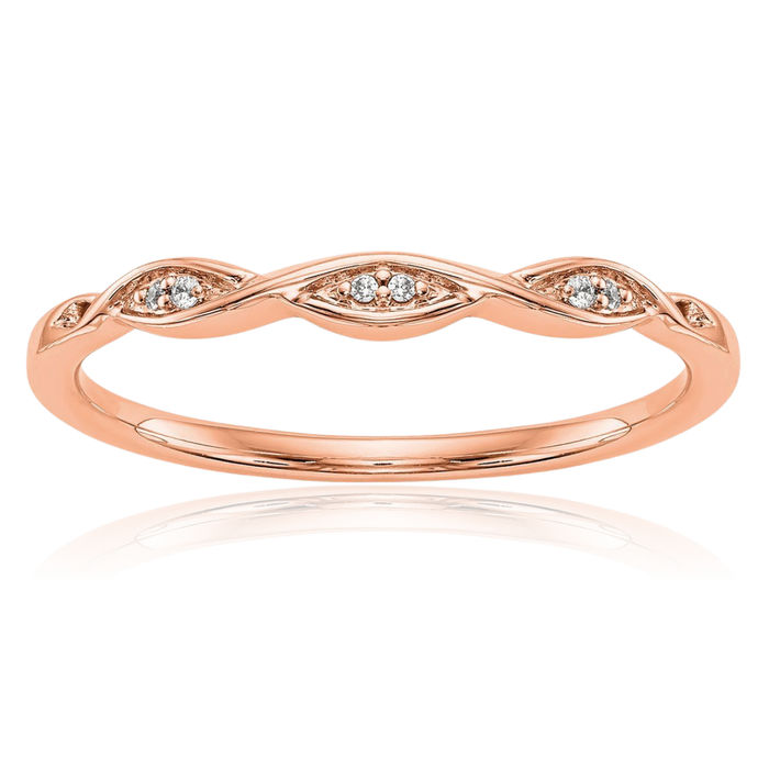 14K Solid Rose Pink Gold Diamond Wedding Band Ring