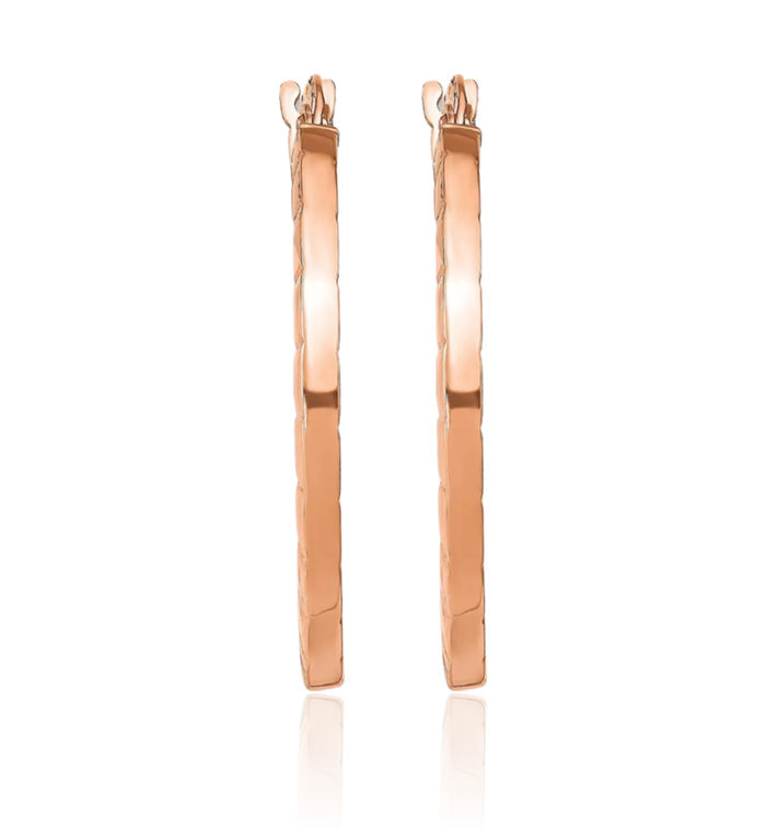 14K Solid Rose Pink Gold Edge Round Medium Hoop Earrings