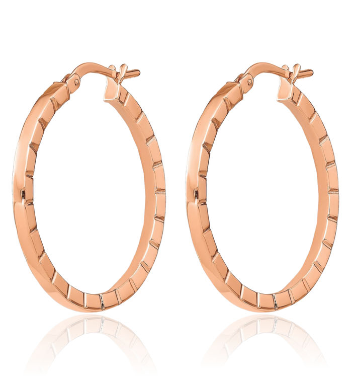 14K Solid Rose Pink Gold Edge Round Medium Hoop Earrings