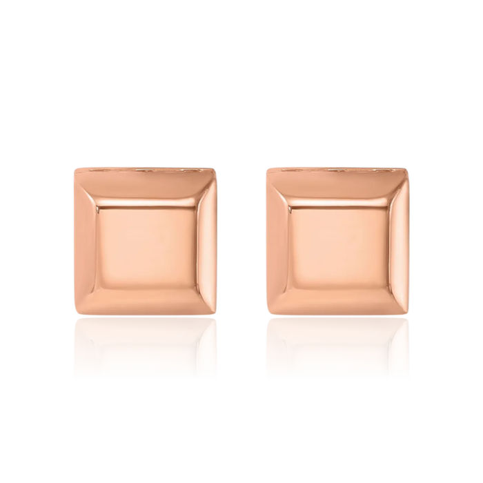 14K Solid Rose Pink Gold Edge Square Stud Earrings