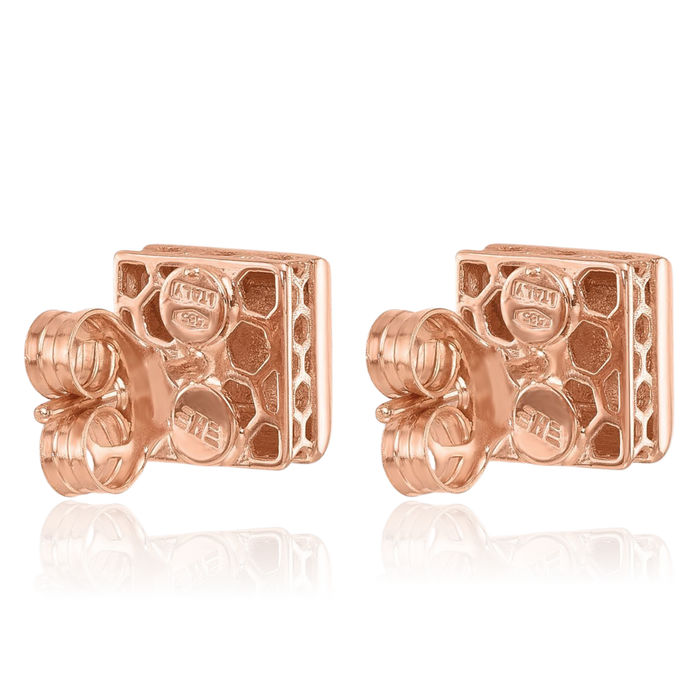 14K Solid Rose Pink Gold Edge Square Stud Earrings