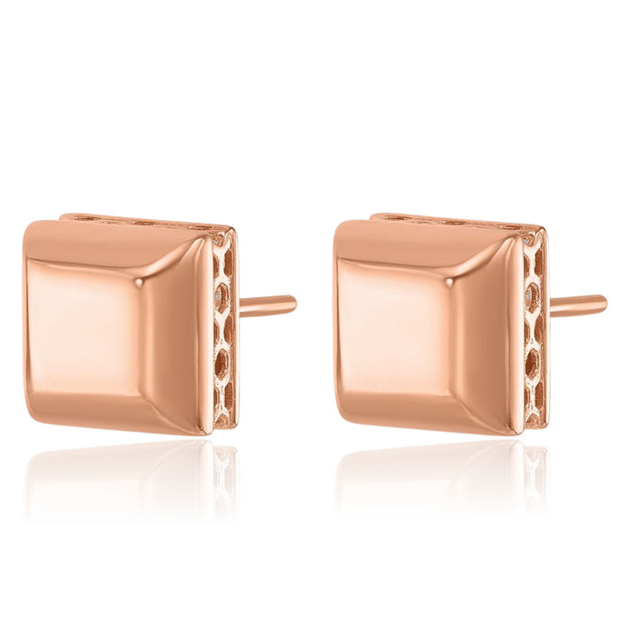 14K Solid Rose Pink Gold Edge Square Stud Earrings