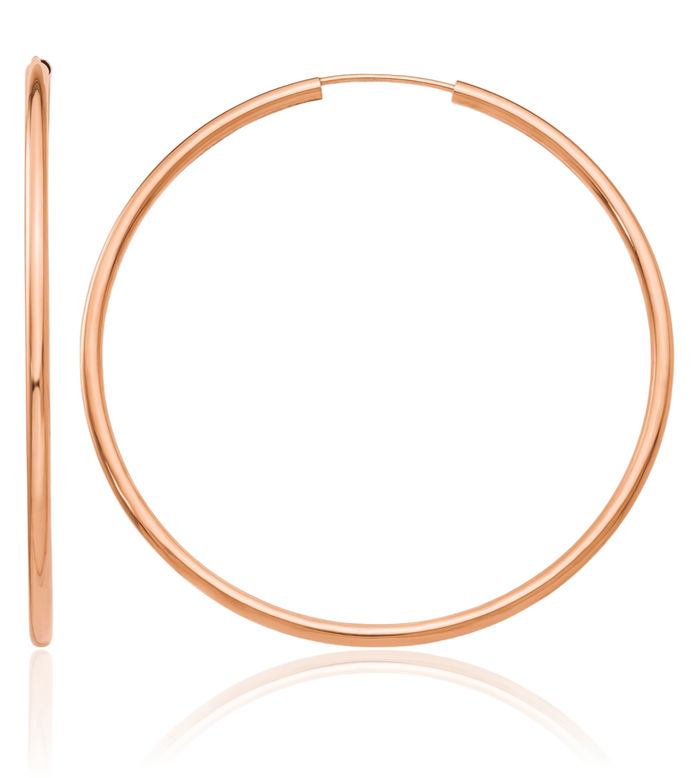 14K Solid Rose Pink Gold Endless 2mm Round Large Hoop Earrings