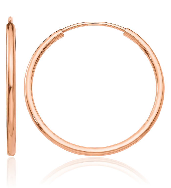 14K Solid Rose Pink Gold Endless Tube Round Medium Hoop Earrings