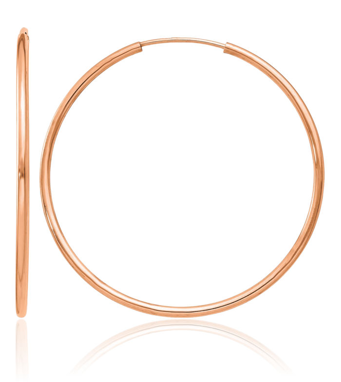 14K Solid Rose Pink Gold Endless Tube Round Medium Hoop Earrings