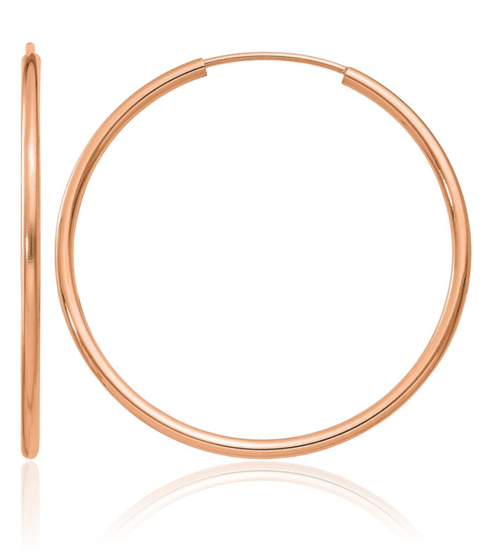 14K Solid Rose Pink Gold Endless Tube Round Medium Hoop Earrings