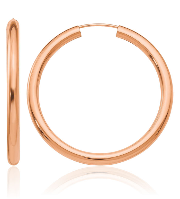 14K Solid Rose Pink Gold Endless Tube Round Medium Hoop Earrings