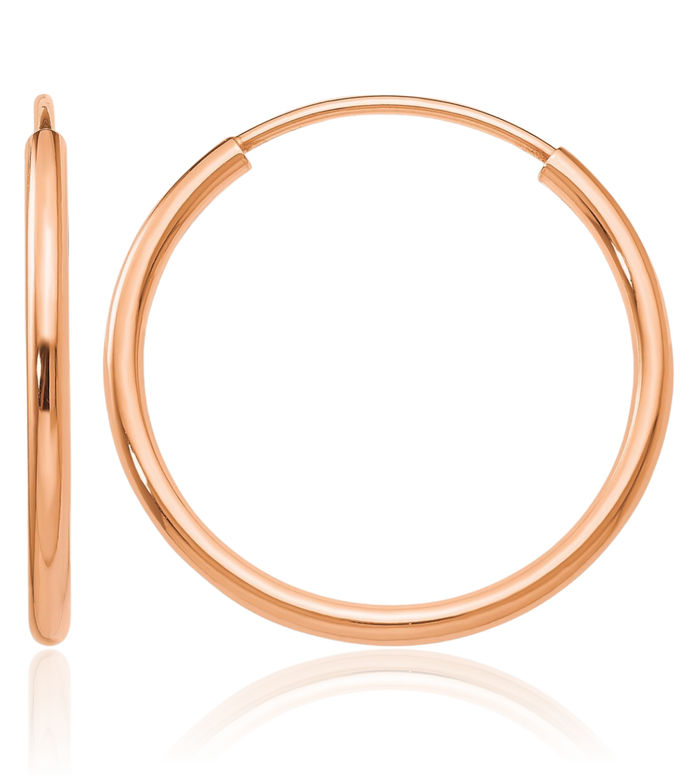 14K Solid Rose Pink Gold Endless Tube Round Small Hoop Earrings