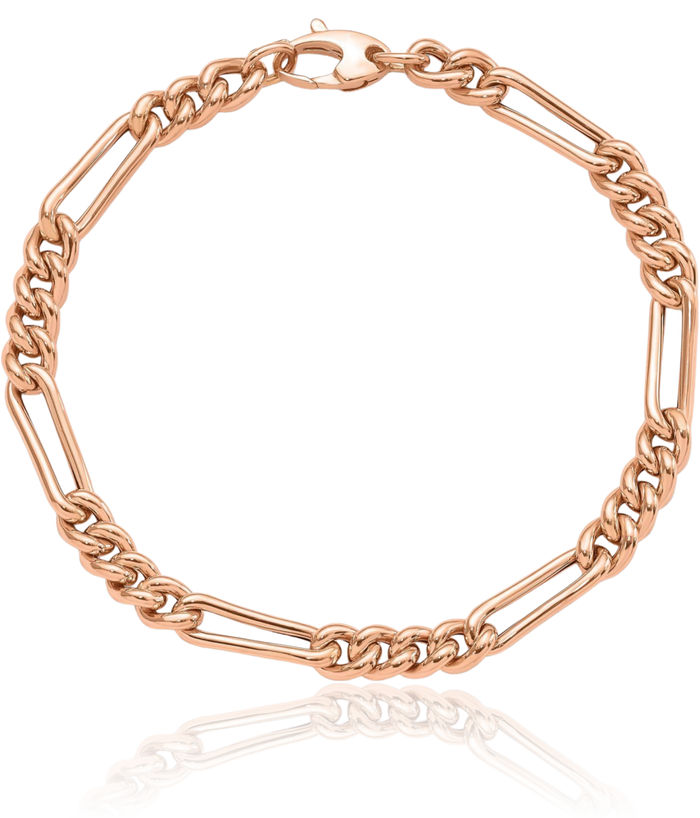 14K Solid Rose Gold Figaro Link Chain Bracelet