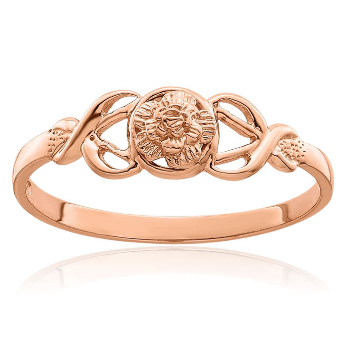 14K Solid Rose Pink Gold Flower Ring