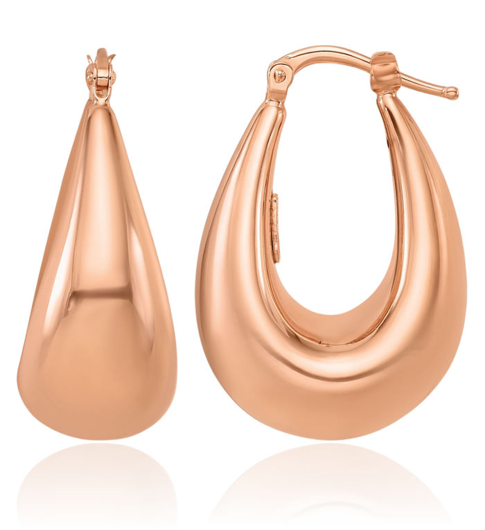 14K Solid Rose Pink Gold Graduated Oval Medium Hoop Earrings