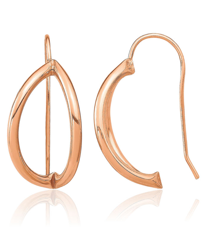 14K Solid Rose Pink Gold Half Circle Round Wire French Drop Dangle Earrings