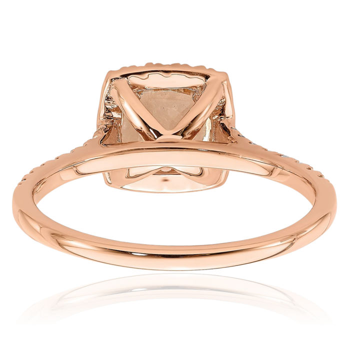 14K Solid Rose Gold Halo Round 6mm Cushion-Cut Pink Morganite Diamond Engagement Ring