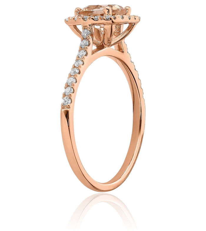 14K Solid Rose Gold Halo Round 6mm Cushion-Cut Pink Morganite Diamond Engagement Ring