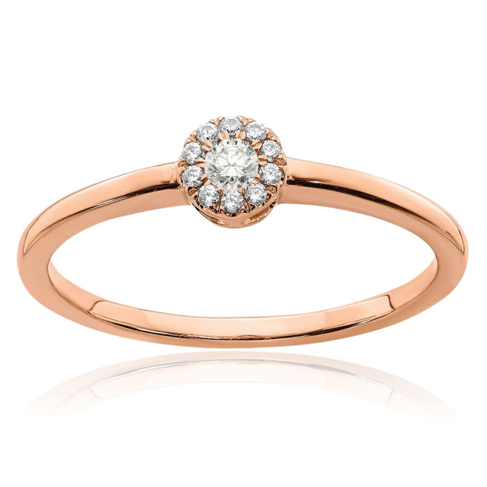 14K Solid Rose Pink Gold Halo Round Diamond Promise Ring Engagement Wedding Band Bridal Jewelry