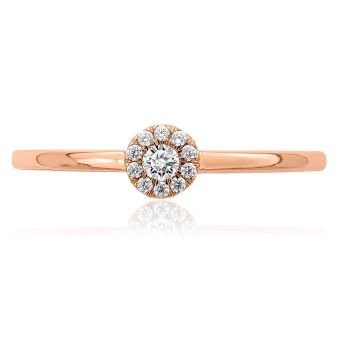 14K Solid Rose Pink Gold Halo Round Diamond Promise Ring Engagement Wedding Band Bridal Jewelry