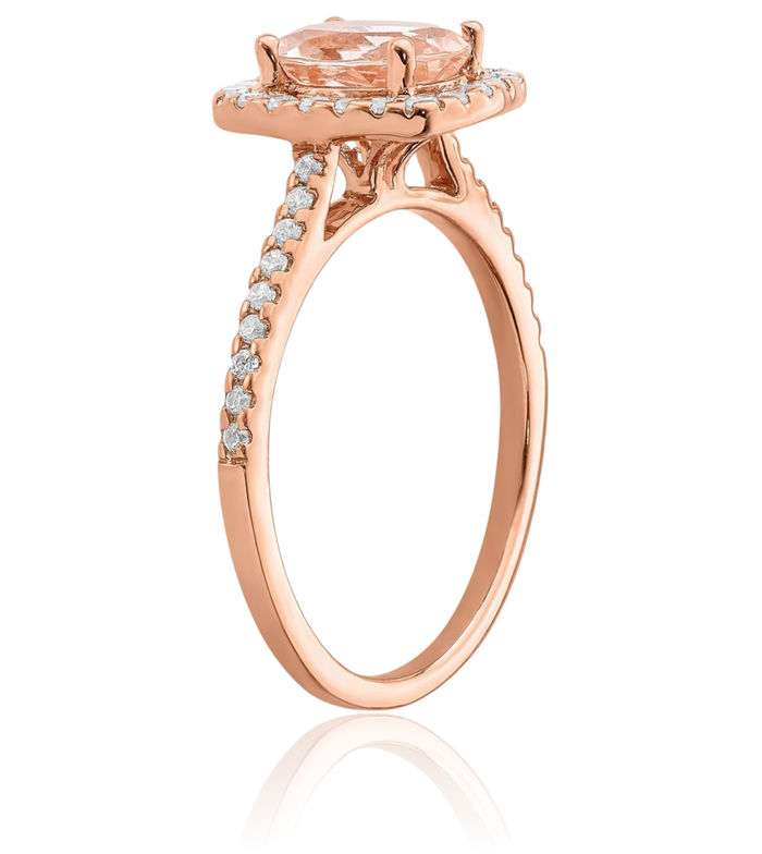 14K Solid Rose Gold Halo Oval Pink Morganite Diamond Engagement Ring