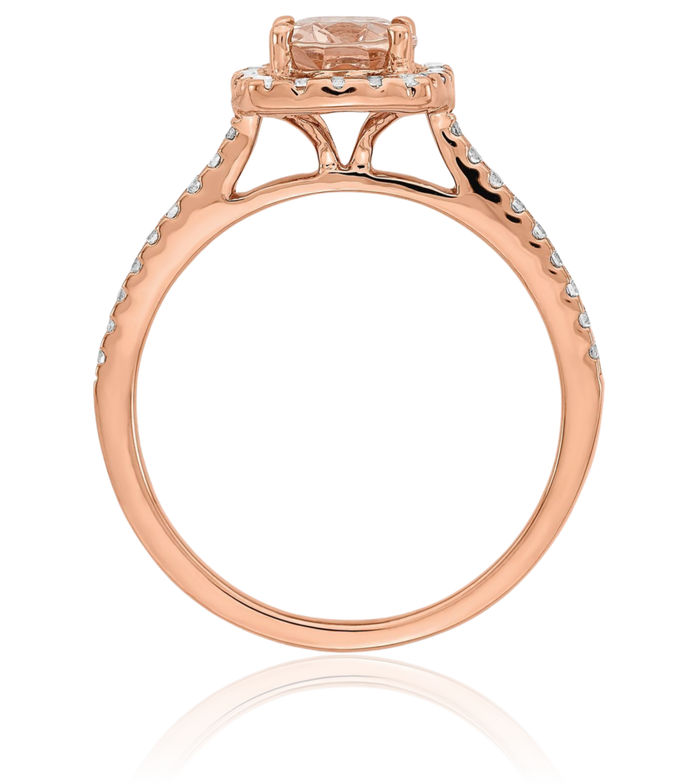 14K Solid Rose Gold Halo Oval Pink Morganite Diamond Engagement Ring