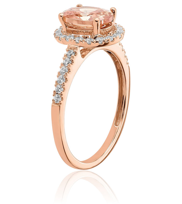 14K Solid Rose Gold Halo Oval Pink Morganite Diamond Engagement Ring