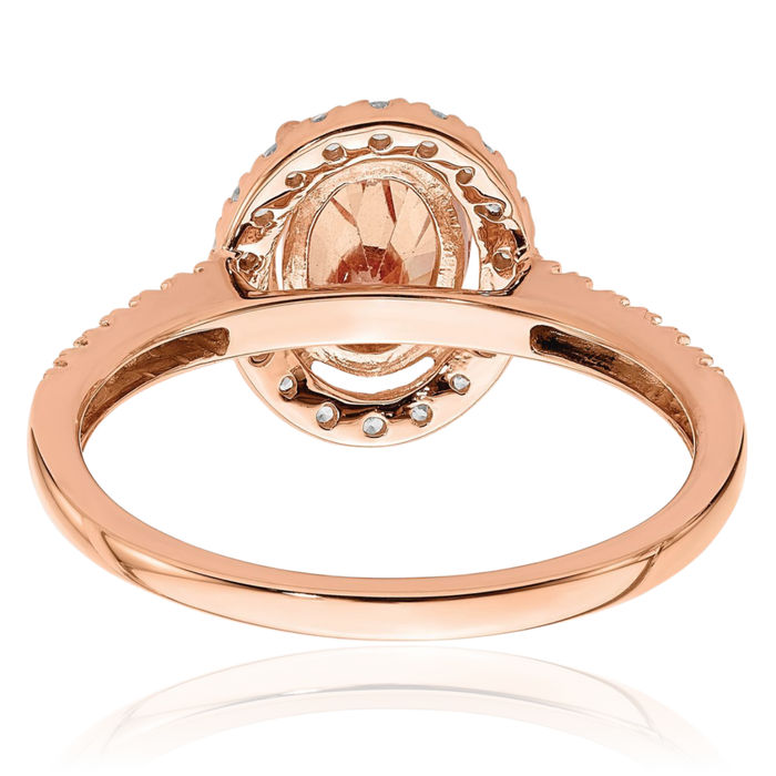 14K Solid Rose Gold Halo Oval Pink Morganite Diamond Engagement Ring