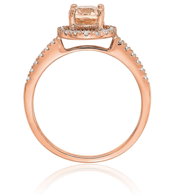 14K Solid Rose Gold Halo Oval Pink Morganite Diamond Engagement Ring