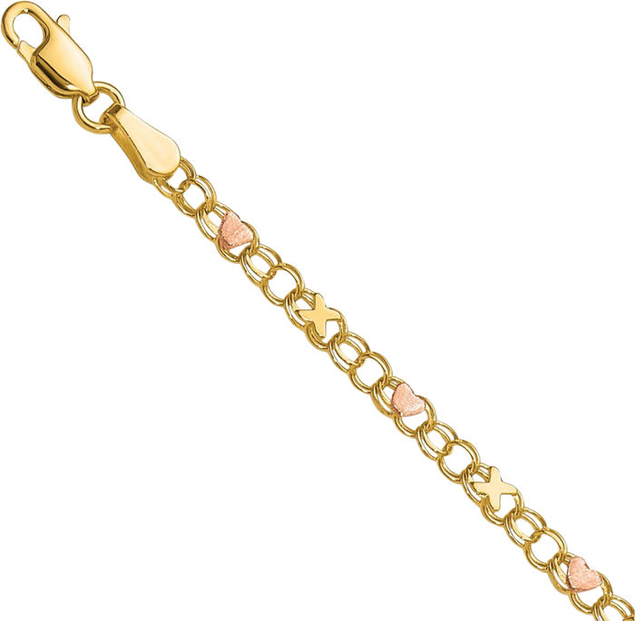 14K Solid Rose Pink Gold Heart Bracelet Anklet