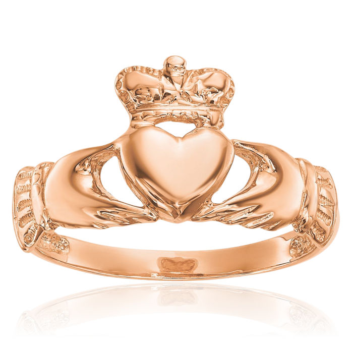 14K Solid Rose Pink Gold Heart Irish Claddagh Celtic Ring Jewelry