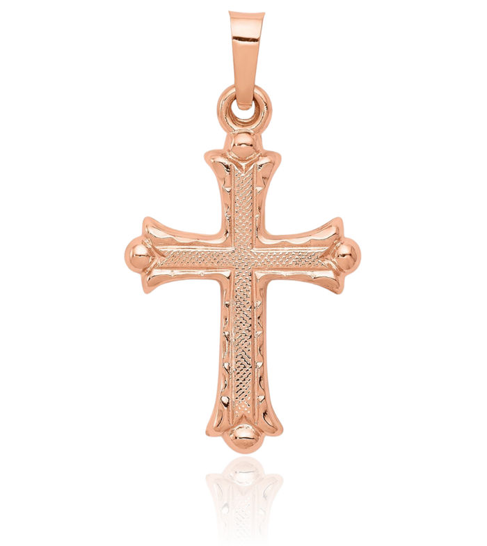 14K Solid Rose Pink Gold Heart Holy Cross Necklace Religious Chain Pendant Jesus Christ Charm