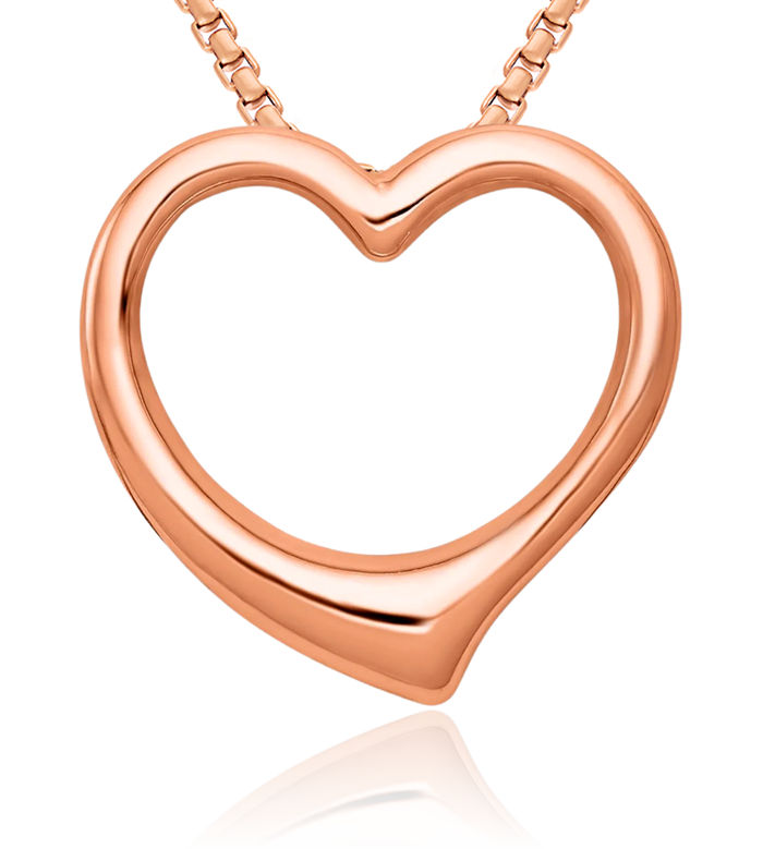 14K Solid Rose Pink Gold Heart Floating Chain Slide Pendant Necklace Charm