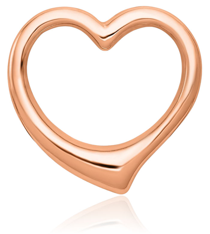 14K Solid Rose Pink Gold Heart Floating Chain Slide Pendant Necklace Charm