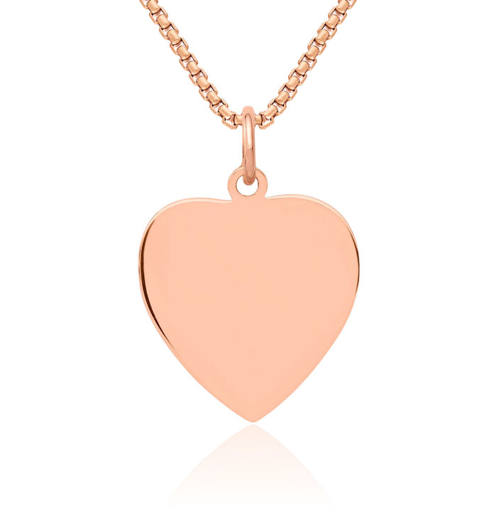 14K Solid Rose Pink Gold Heart Disc Necklace Chain Pendant Charm