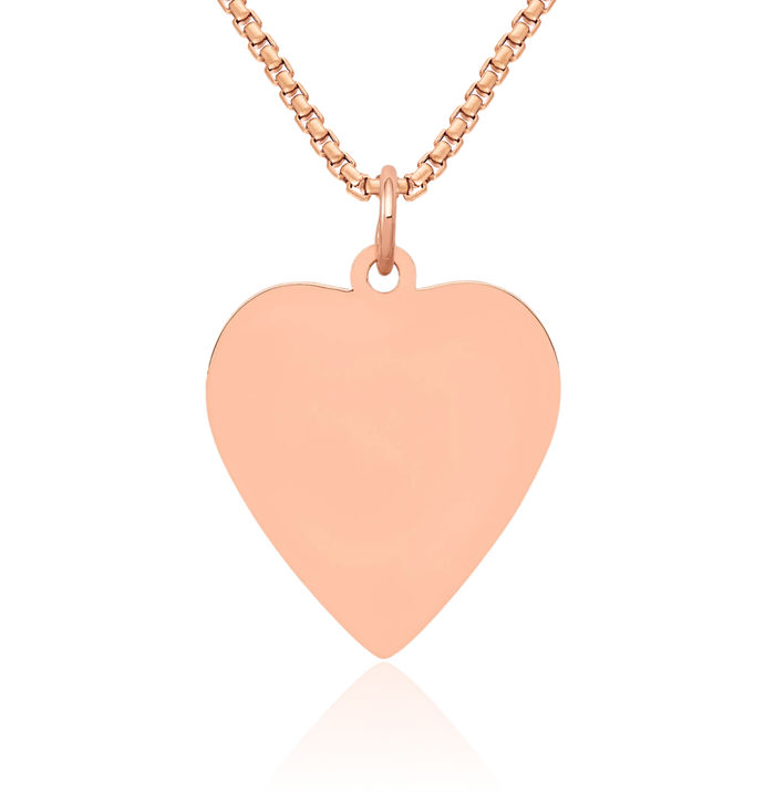 14K Solid Rose Pink Gold Heart Disc Necklace Chain Pendant Charm