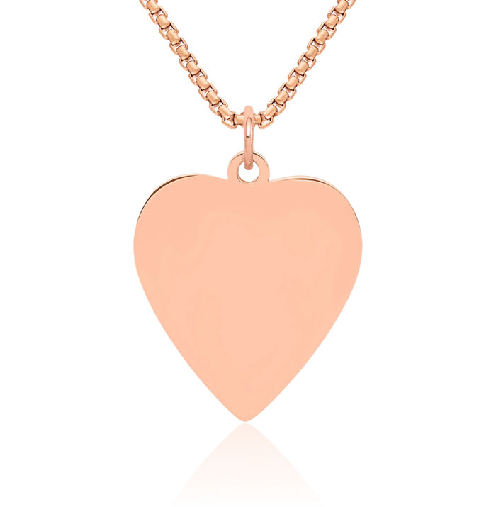 14K Solid Rose Pink Gold Heart Disc Necklace Chain Pendant Charm