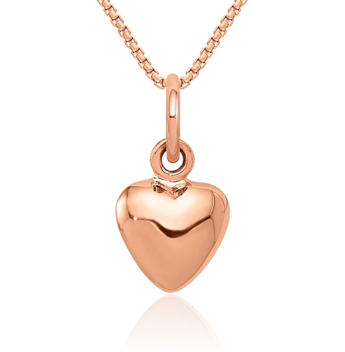 10K Solid Rose Pink Gold Heart Necklace Love Pendant Charm