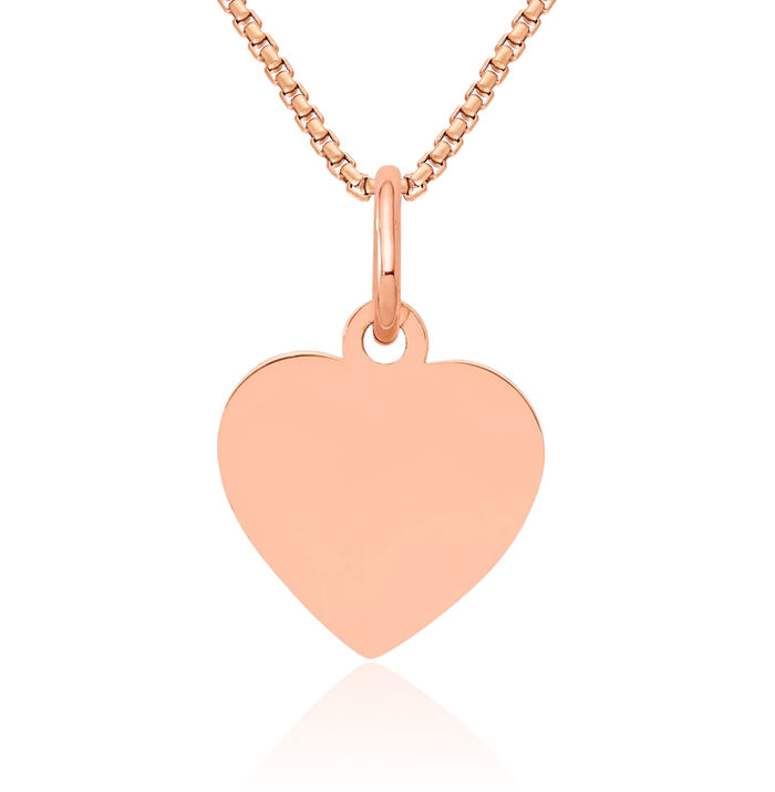 14K Solid Rose Pink Gold Heart Disc Necklace Chain Pendant Charm