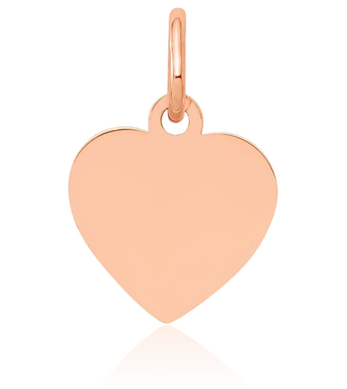 14K Solid Rose Pink Gold Heart Disc Necklace Chain Pendant Charm