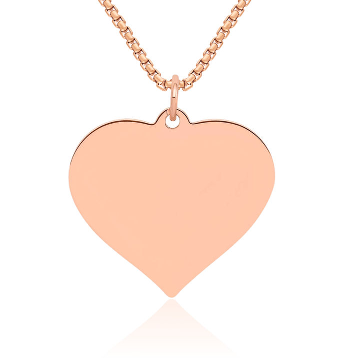 14K Solid Rose Pink Gold Heart Disc Necklace Chain Pendant Charm