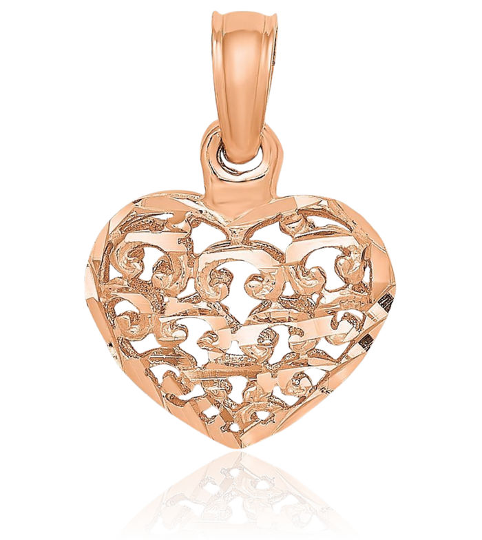 14K Solid Rose Pink Gold Heart Necklace Love Pendant Charm