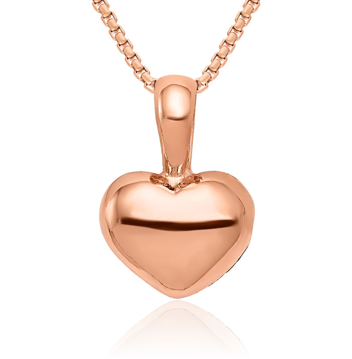 14K Solid Rose Pink Gold Heart Necklace Love Pendant Charm