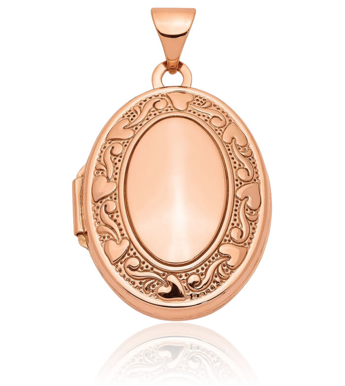 14K Solid Rose Pink Gold Heart Oval Personalized Photo Locket Necklace Picture Pendant Charm